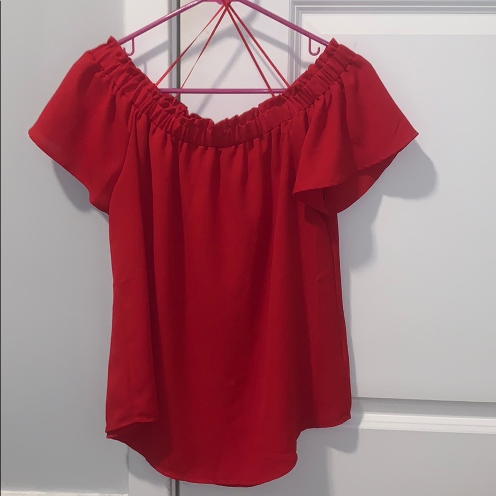 red off the shoulder top
